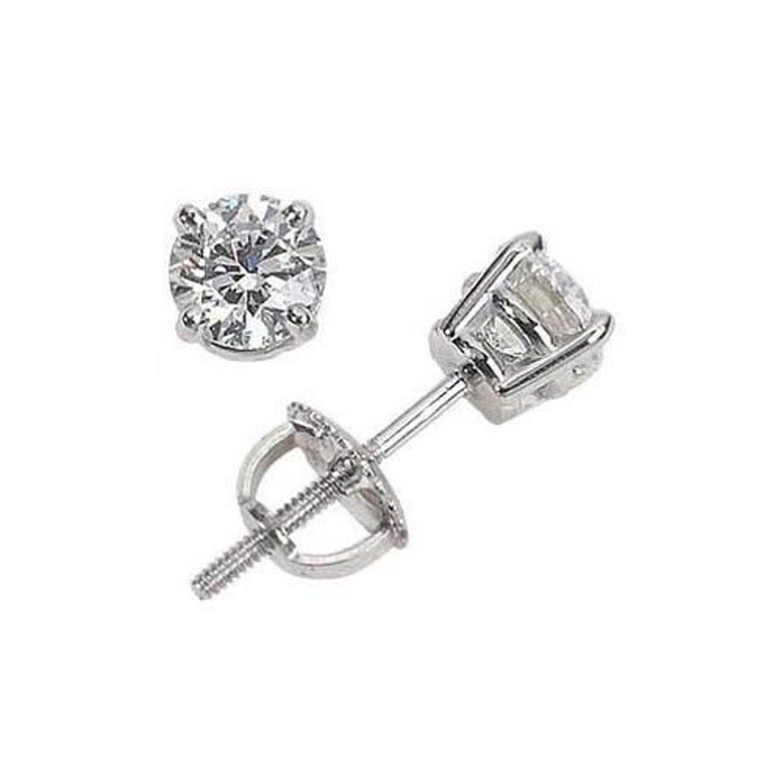 Real Diamond Stud Earrings 1.00ct 14k White Gold D VS1VS2 Etsy