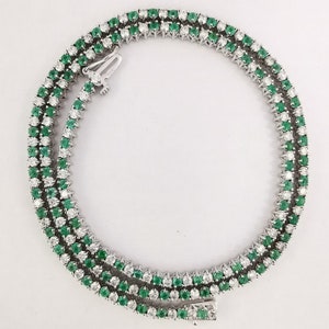 14K Gold Tennis Necklace with 6 Ct Natural Green Emerald & Diamonds, 17 Inches, Luxury Wedding Jewelry, Gift for Bride