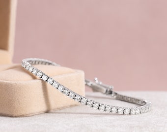 Bracciale con diamanti rotondi scintillanti da 6,0 carati, bracciale tennis in oro bianco massiccio 14k, diamanti certificati D/VVS2, montatura a griffe, bracciale da donna