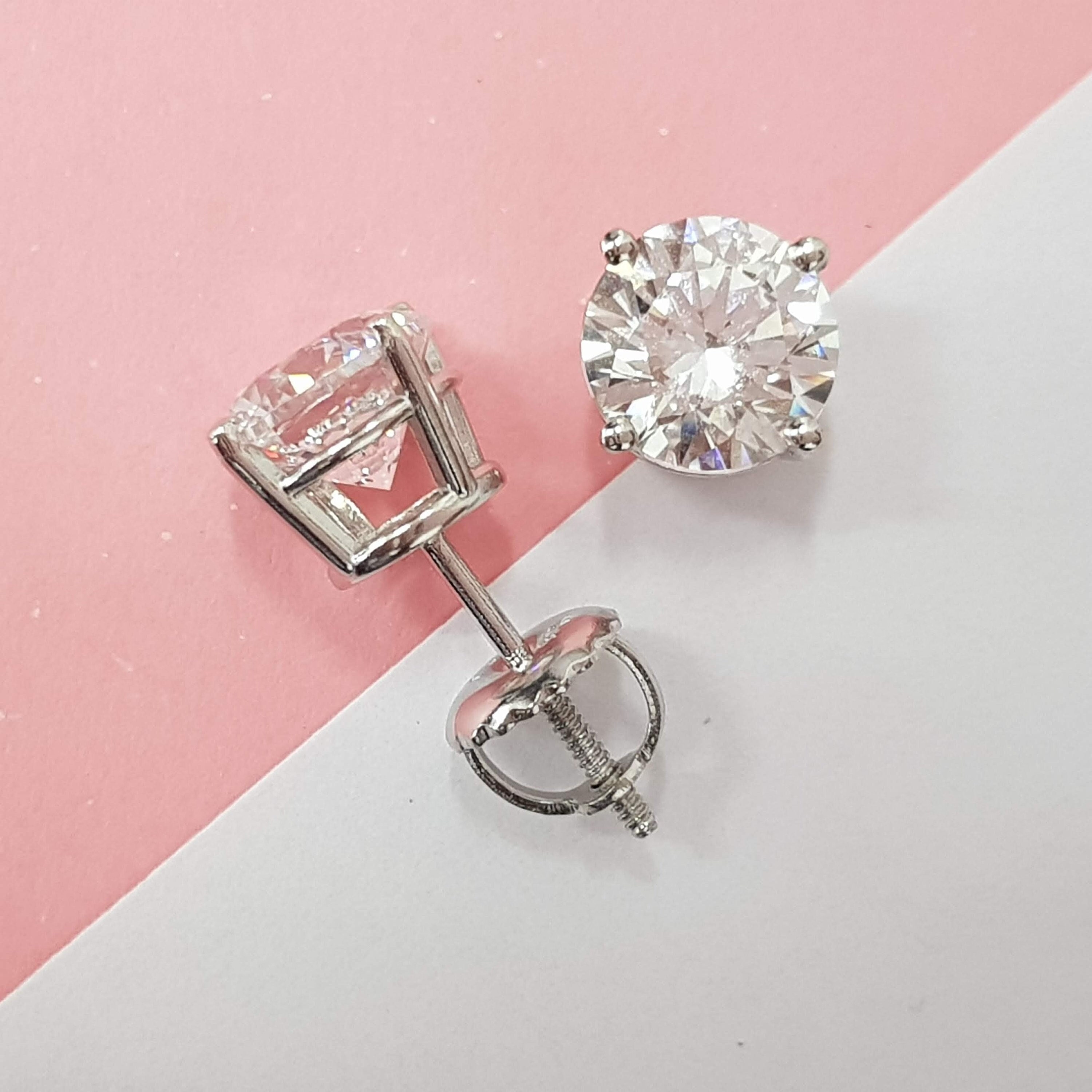 1.5 Carat Lab Created Diamond Earrings, Real 14k White Gold Stud Earrings, Diamond Solitaire Studs, Certified Round Cut Diamond E/VS2, Women