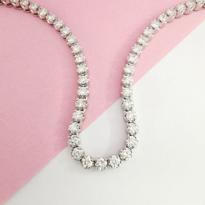 5 CT 14K White Gold D VVS2 Unisex Diamond Tennis Necklace Round Cut Certified Anniversary Beautiful Gift