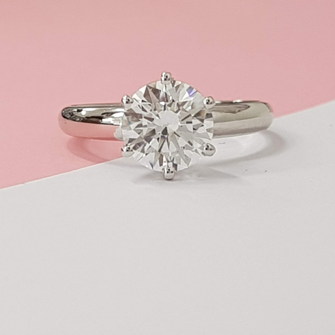 2 Carat Solitaire Engagement Ring Lab Grown Round Cut Single Diamond ...