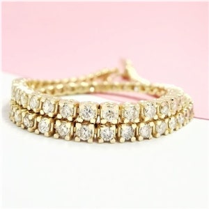 2 Ct Diamond Tennis Bracelet, 14K Solid Yellow Gold, Natural Real Stones, Elegant Gift For Woman, Fine Jewelry, 7&quot; inches bracelet