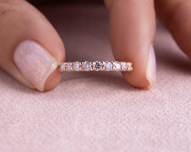 Halve eeuwigheid ring natuurlijke roze diamanten ring 0,70 diamant trouwring afbeelding 3