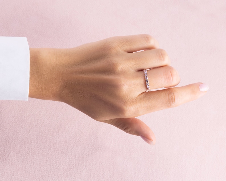 Halve eeuwigheid ring natuurlijke roze diamanten ring 0,70 diamant trouwring afbeelding 2