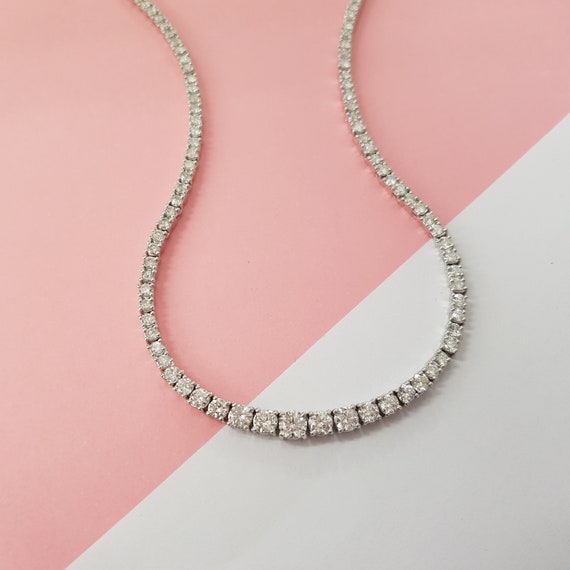 本物のダイヤモンドグラデーションテニスネックレス 10.00カラット 14K 