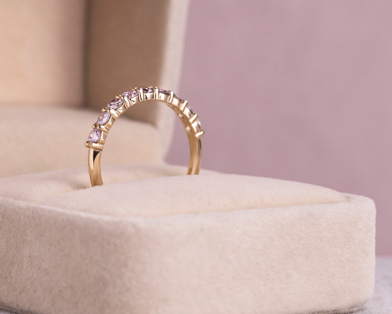 Halve eeuwigheid ring natuurlijke roze diamanten ring 0,70 diamant trouwring afbeelding 4