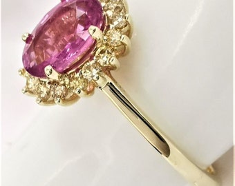 1,5 karaat koninklijke vintage roze saffier ring in prinses Diana-stijl