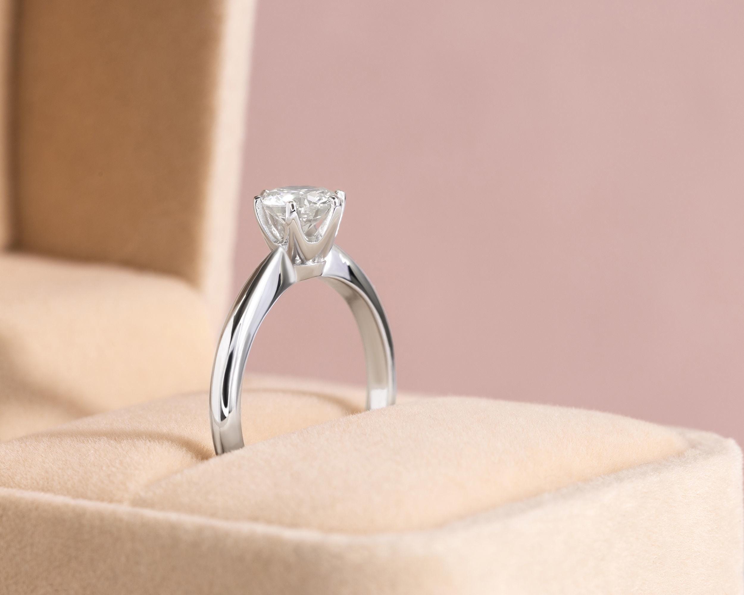Bague De Fiançailles Solitaire Diamant 1 Carat Or Blanc 14k - Diamant Rond D/VS2 Taille 6.5