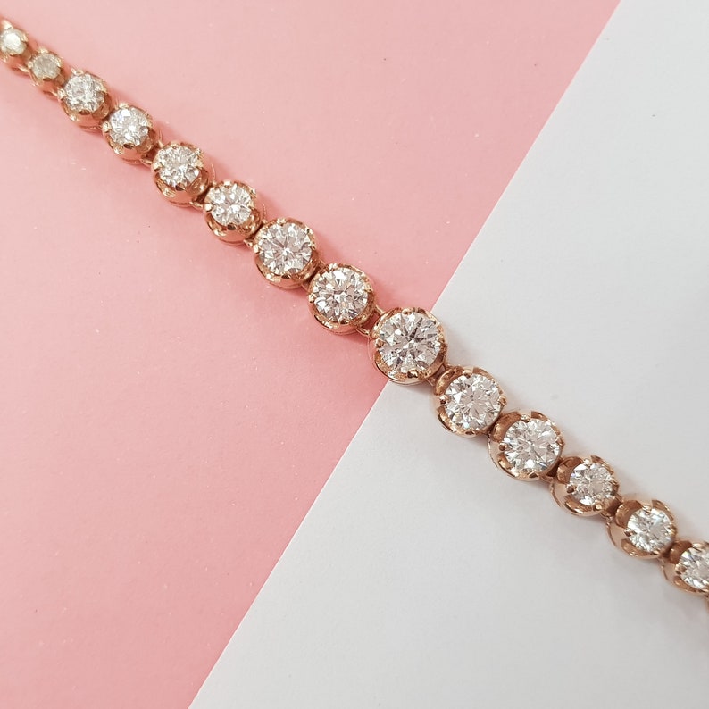Real Diamond Graduated Tennis Necklace 7.00 Ct 14k Rose Gold D Etsy