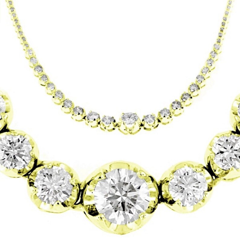 Real Diamond Graduated Tennis Necklace 7.25 ct 14k Yellow Gold Etsy
