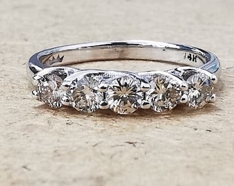 Diamantring van 5 stenen, 1 kt 14 kt witgouden jubileumring