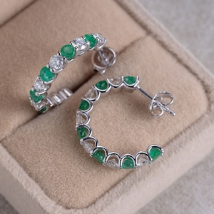 Splendidi orecchini con smeraldi e diamanti da laboratorio da 3,8 ct / Cerchietti in oro bianco 14 carati / Gioielli da sposa / Regalo di nozze di lusso per donna