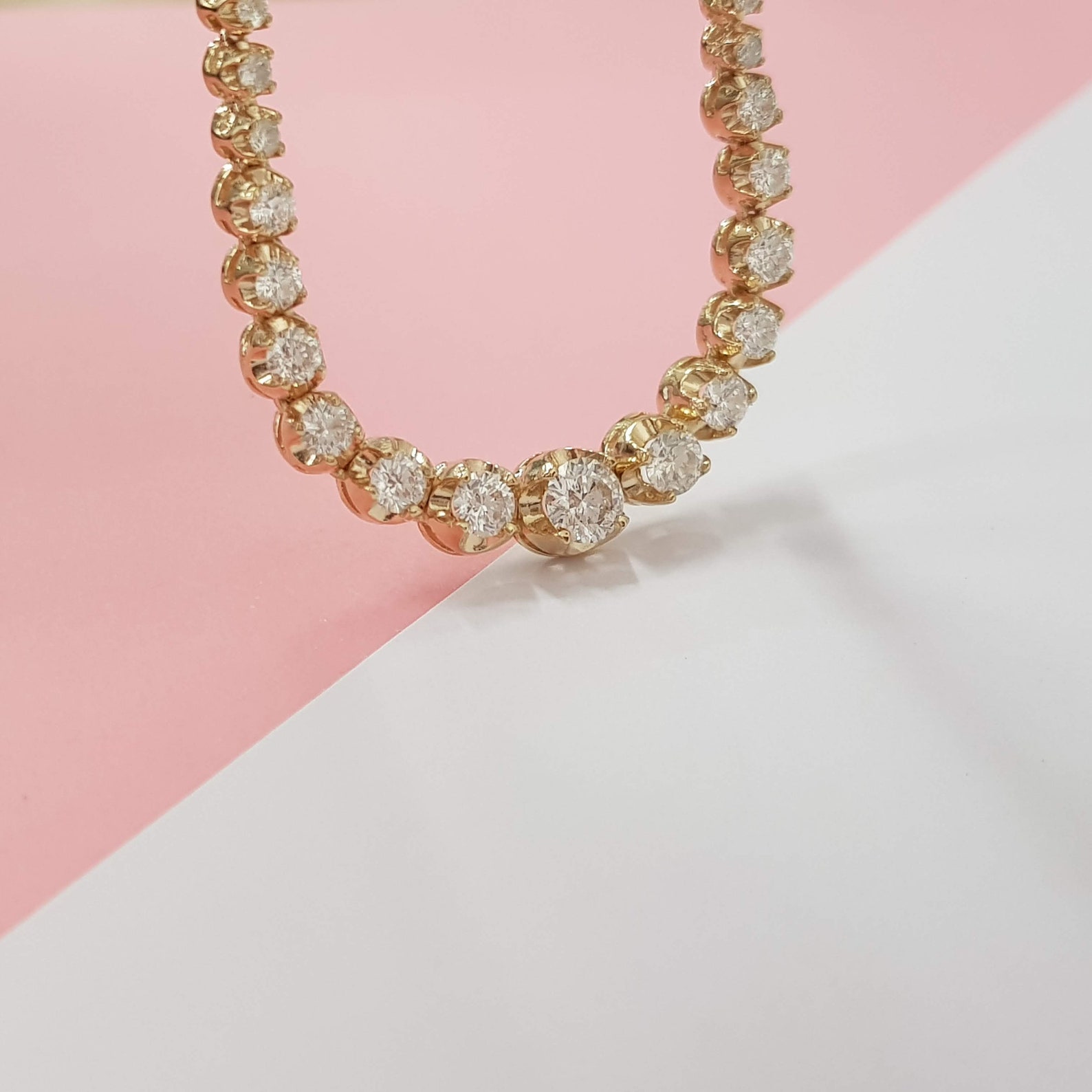 Real Diamond Graduated Tennis Necklace 7.25 ct 14k Yellow Gold Etsy