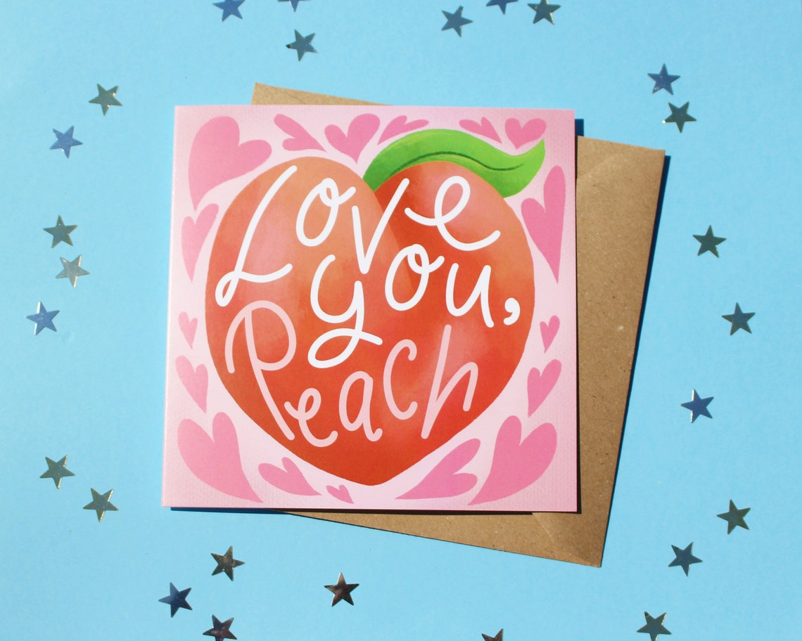 Love you Peach / Love Card / Cute Valentine's Day Card / Etsy