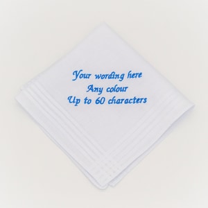 Personalised Handkerchief 29cm / Embroidered Cotton Wedding Hanky / White Handkerchief with custom wording / Groom / FOB / FOG / Best Man image 6