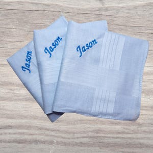 Personalised Light Blue Handkerchief - Embroidered Hankies - 100% Cotton - Large 40cm