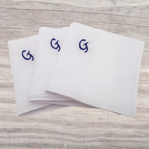 Personalised Initial Handkerchiefs, Embroidered Monogram Letter Hankies - White Large 40cm