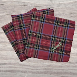 Royal Stewart Personalised Handkerchief - Embroidered Custom Name or Initials, Cotton Hankies