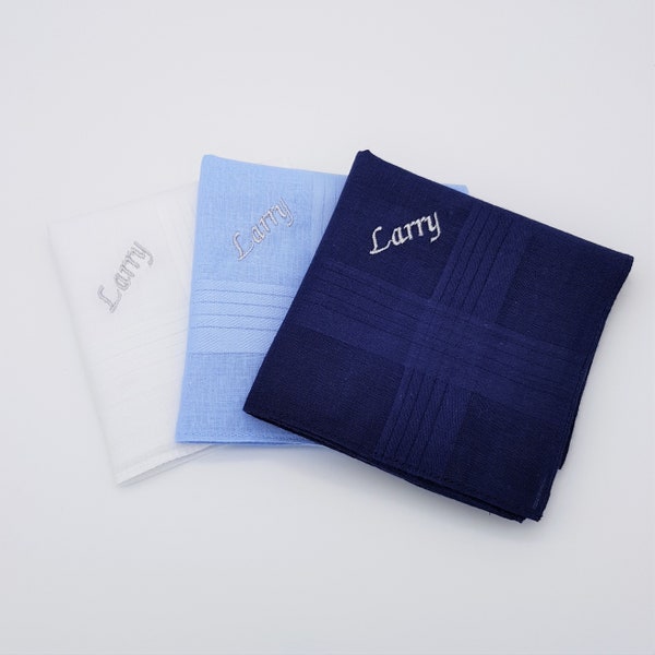 Personalised handkerchiefs MIXED PACK in Navy, Light blue and White (3 Pack mixed)/ Embroidered Handkerchiefs / 100% Cotton