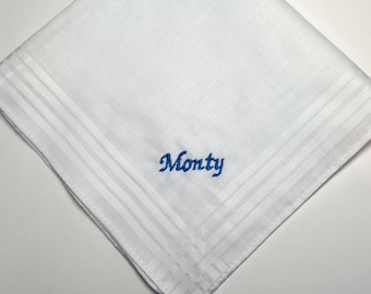 Personalised Handkerchief Name/ WHITE Embroidered Hanky / Child Size 29cm / 100% Cotton Handkerchiefs / White Personalized Kids Hanky