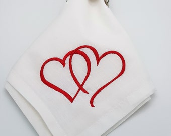 Intertwined Hearts Napkin / White Cotton Table Napkin Embroidered / Love / Wedding Napkins / Table Linen / Dinner Napkin / Anniversary