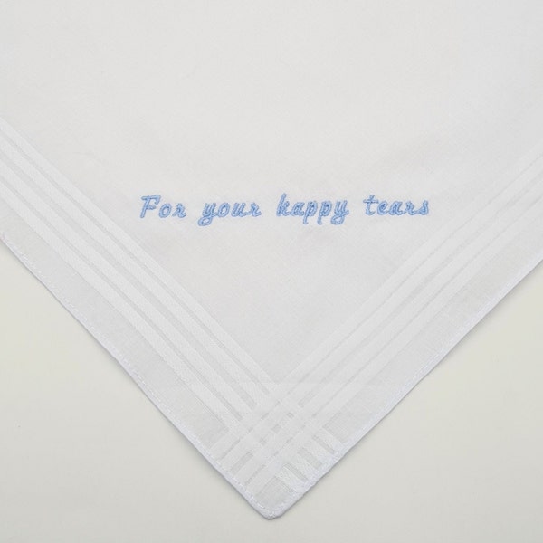 For your happy tears Embroidered Handkerchief 29cm Hanky / Gift Box / Cotton Handkerchief / White Hanky / Wedding Gift