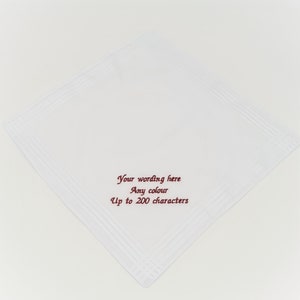 Personalised Handkerchief 29cm / Embroidered Cotton Wedding Hanky / White Handkerchief with custom wording / Groom / FOB / FOG / Best Man image 5