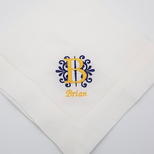 Personalised White Hemstitch Linen Napkin Embroidered Monogram / Decorative Letter / Table Napkin / Wedding Napkin / Napkin