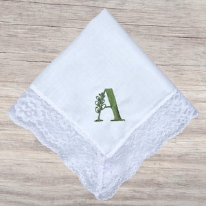 Damen Taschentuch Besticktes Hanky mit Initialen, Blumen Buchstabe, Monogramm