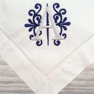 Personalised White Hemstitch Linen Napkin Embroidered Monogram / Decorative Letter / Table Napkin / Wedding Napkin / Napkin
