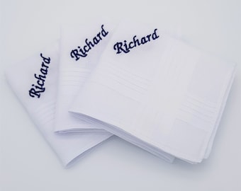 Personalised Handkerchief Name/ WHITE Embroidered Hanky / Any Name / Gift / 100% Cotton Handkerchiefs / White Personalized Hanky