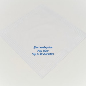 Personalised Handkerchief 29cm / Embroidered Cotton Wedding Hanky / White Handkerchief with custom wording / Groom / FOB / FOG / Best Man image 7