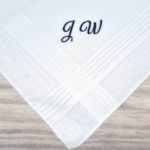 Personalised Handkerchief Initials WHITE Embroidered Hanky 100% Cotton Large Gift for Men Women Custom Gift Box Monogram