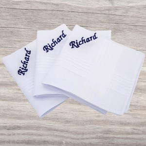 Personalised Handkerchief with Name - WHITE Embroidered Hanky - 100% Cotton - Unisex - Large Men's Hankies
