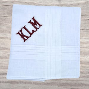 Fishtail Monogram Handkerchief, White 40cm Large Cotton Hankie, Embroidered Initials Personalised Hanky