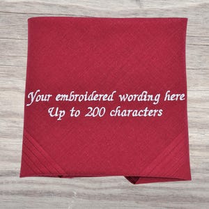Wine Red Personalised Handkerchief Embroidered Hanky Custom Wording Cotton Hanky Gift Box