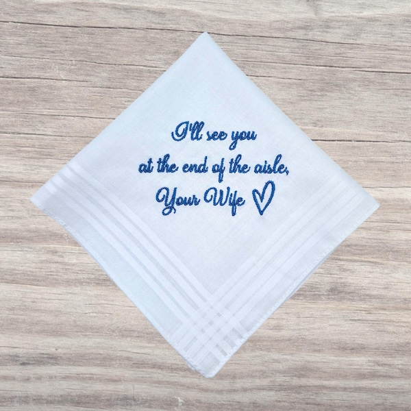 Pañuelo de boda personalizado – «Nos vemos al final del pasillo» / Regalo bordado de 29 cm para novios