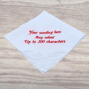 Butterfly Ladies Personalised Handkerchief - Your Wording Embroidered