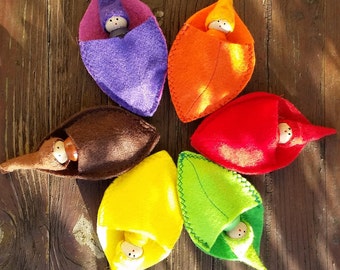 A Set of Six  Matching Autumn Leaves and Gnomes Autumn Fall Sensory Toy