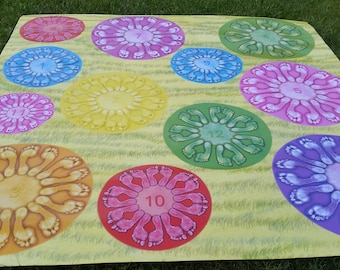 Flowers Footprints and Numbers Playmat- Easy to Clean Activity Mat- For Indoor or Outdoor Pretend Play