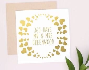 1st Anniversary Card, 365 days, Personalised Anniversary Card, Mr & Mrs Card, 1st Anniversary Gift, 1 Year Anniversary, Pink, Keepsake