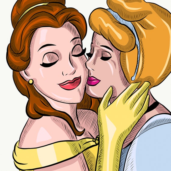 Disney Cinderella Lesbian Cartoon Porn - Belle and Cinderella Lesbian Couple Disney Fan Art Available - Etsy