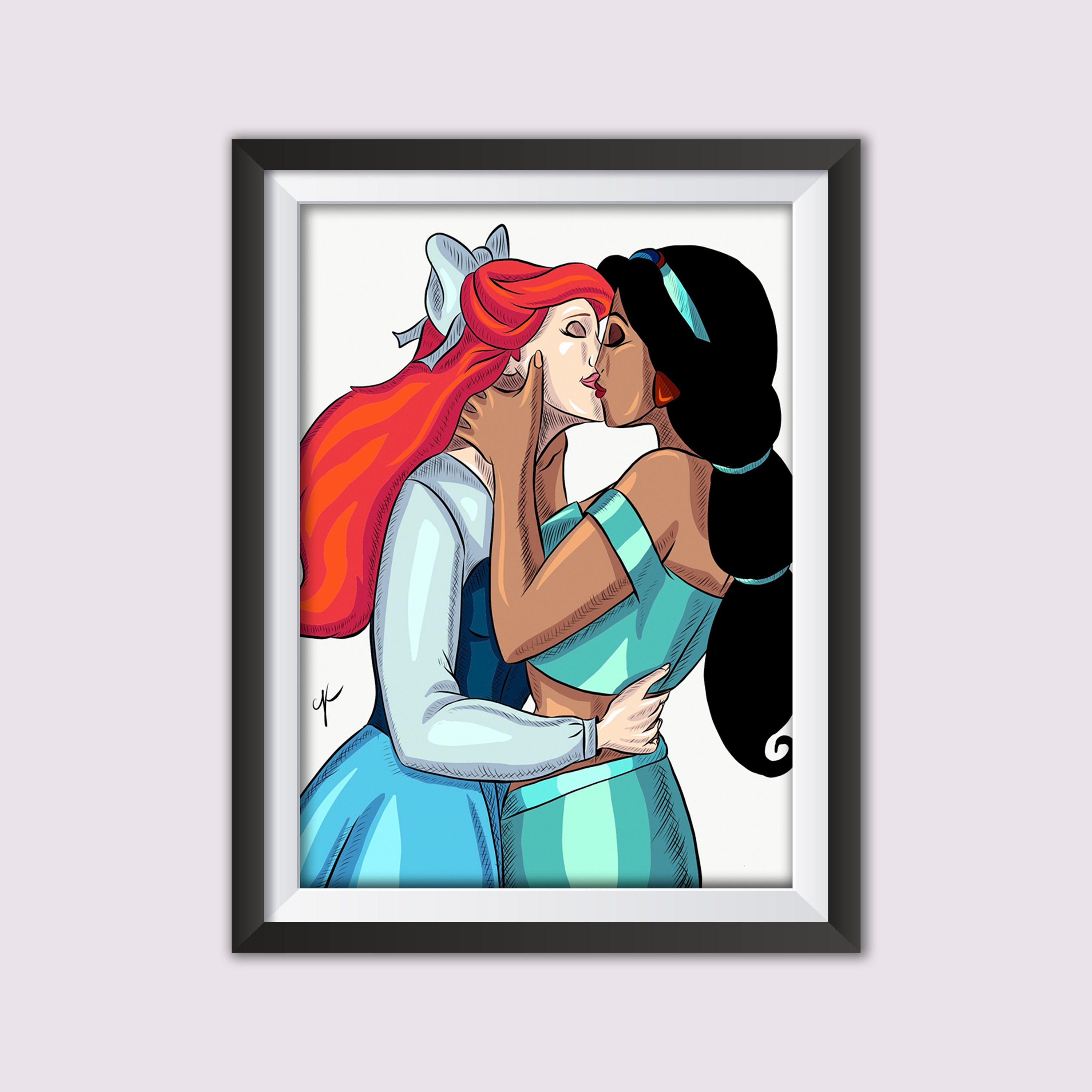Ariel and Jasmine Lesbian Couple Disney Fan Art Available in