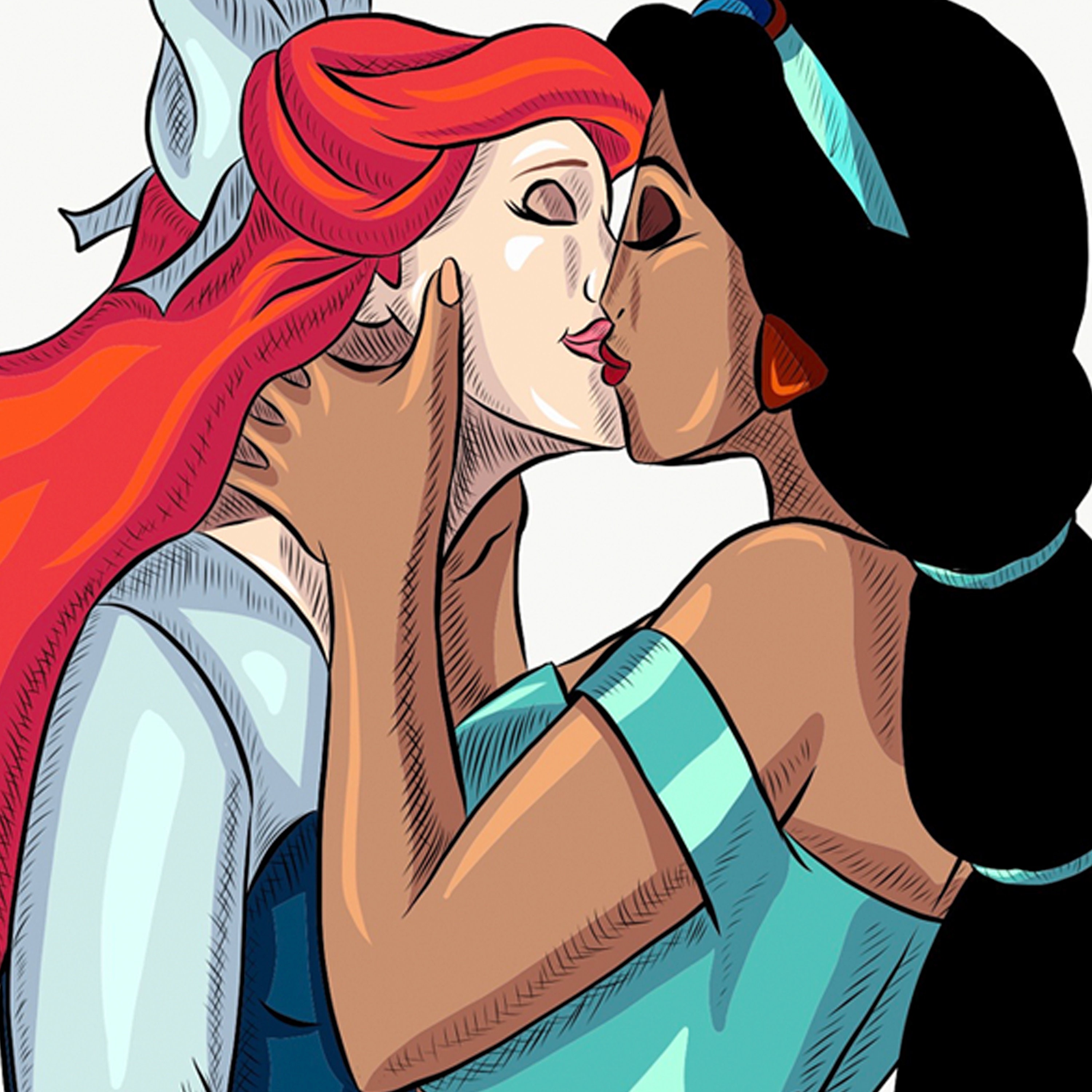 Ariel and Jasmine Lesbian Couple Disney Fan Art Available in - Etsy
