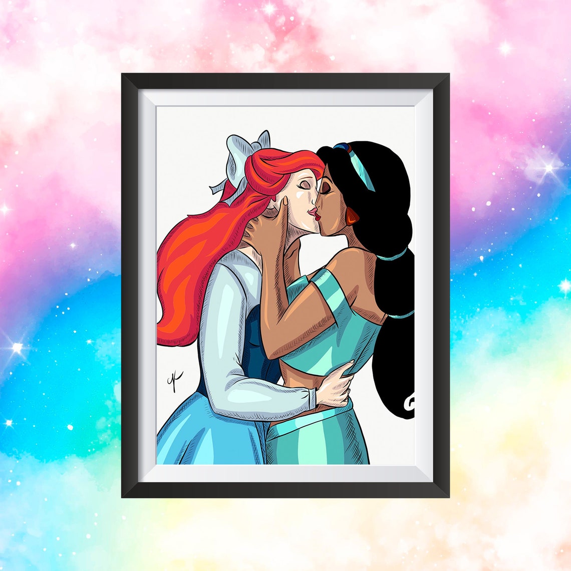 Ariel And Jasmine Lesbian Couple Disney Fan Art Available In Etsy 