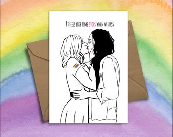 Time Stops When We Kiss | All Occasion Lesbian Greeting Card | Pride Gift