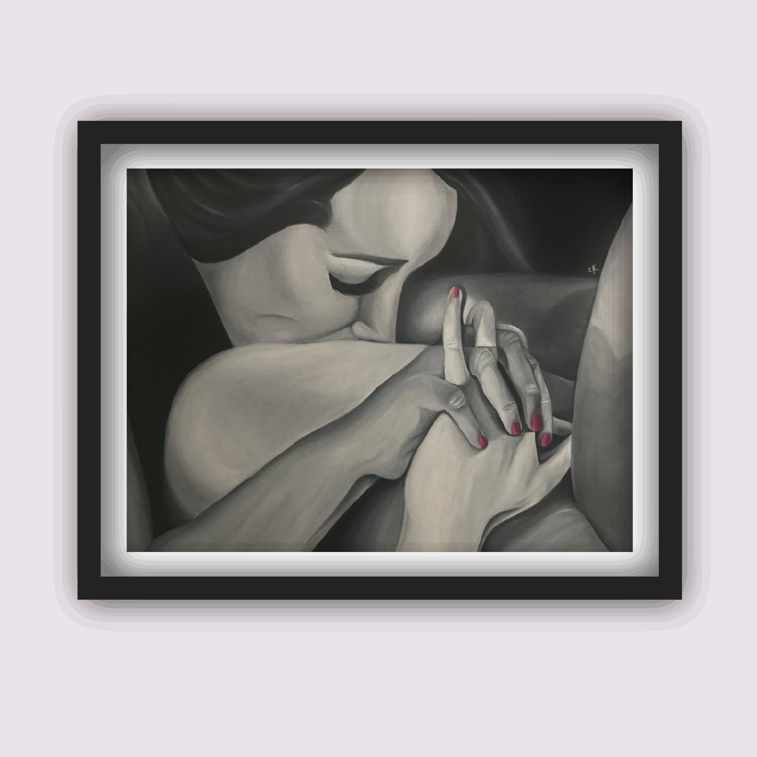Intertwined Erotic Lesbian Oil Painting Art Print Available