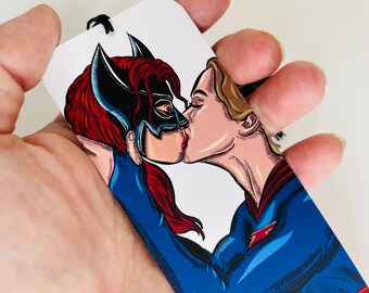 Batwoman and Supergirl | Supergirl and Wonder Woman | Two-Sided Lesbian Bookmark - Kissing Bookmark of Lesbian Couple DC Fan Art | Upgraded