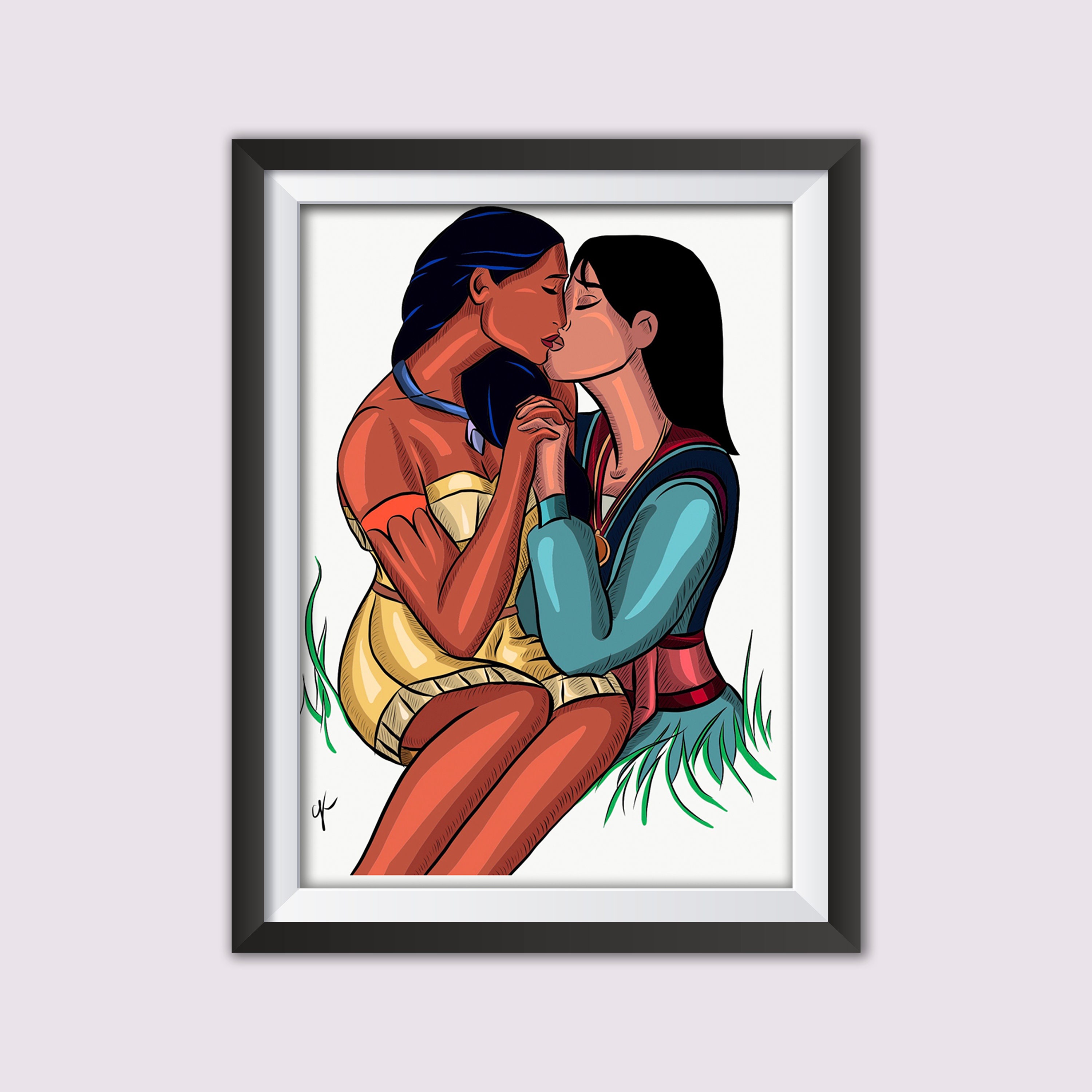 Pocahontas Lesbian Hentai - Pocahontas and Mulan Lesbian Couple Disney Fan Art Available - Etsy